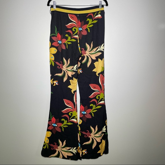 Anthropologie Farm Rio Calla Evil Eye Boho Floral Print Flare Pants Size S - Picture 6 of 9